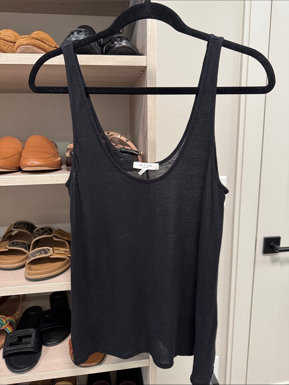 Rag & Bone Michal Linen Blend Scoop Neck Tank in Black Size Small